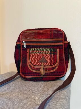 Red Plaid Boho Crossbody Bag